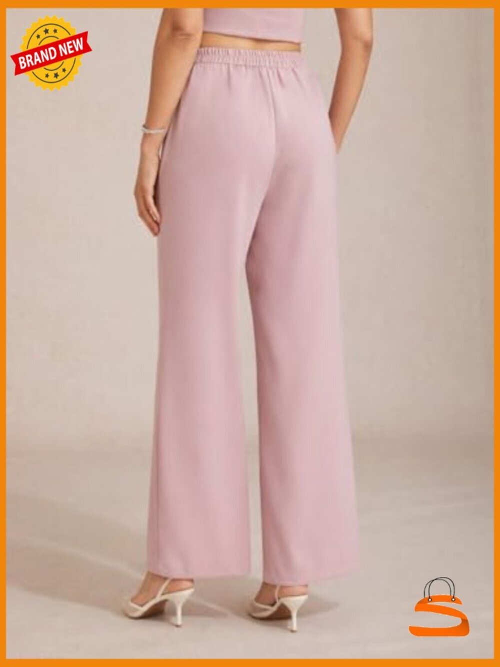 Wide Leg Palazzo Pants Elastic Waist Dressy Casual Work Slacks with Pockets - Picture 3 of 7